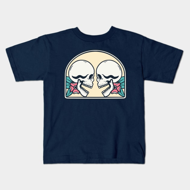 Couple Skull Pink Kids T-Shirt by Pongatworks Store
